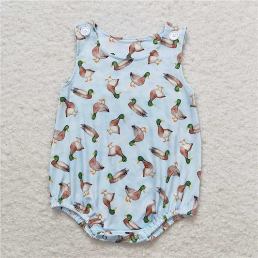 SR1282 Duck Blue Vest Jumpsuit Light blue duck sleeveless baby boys romper