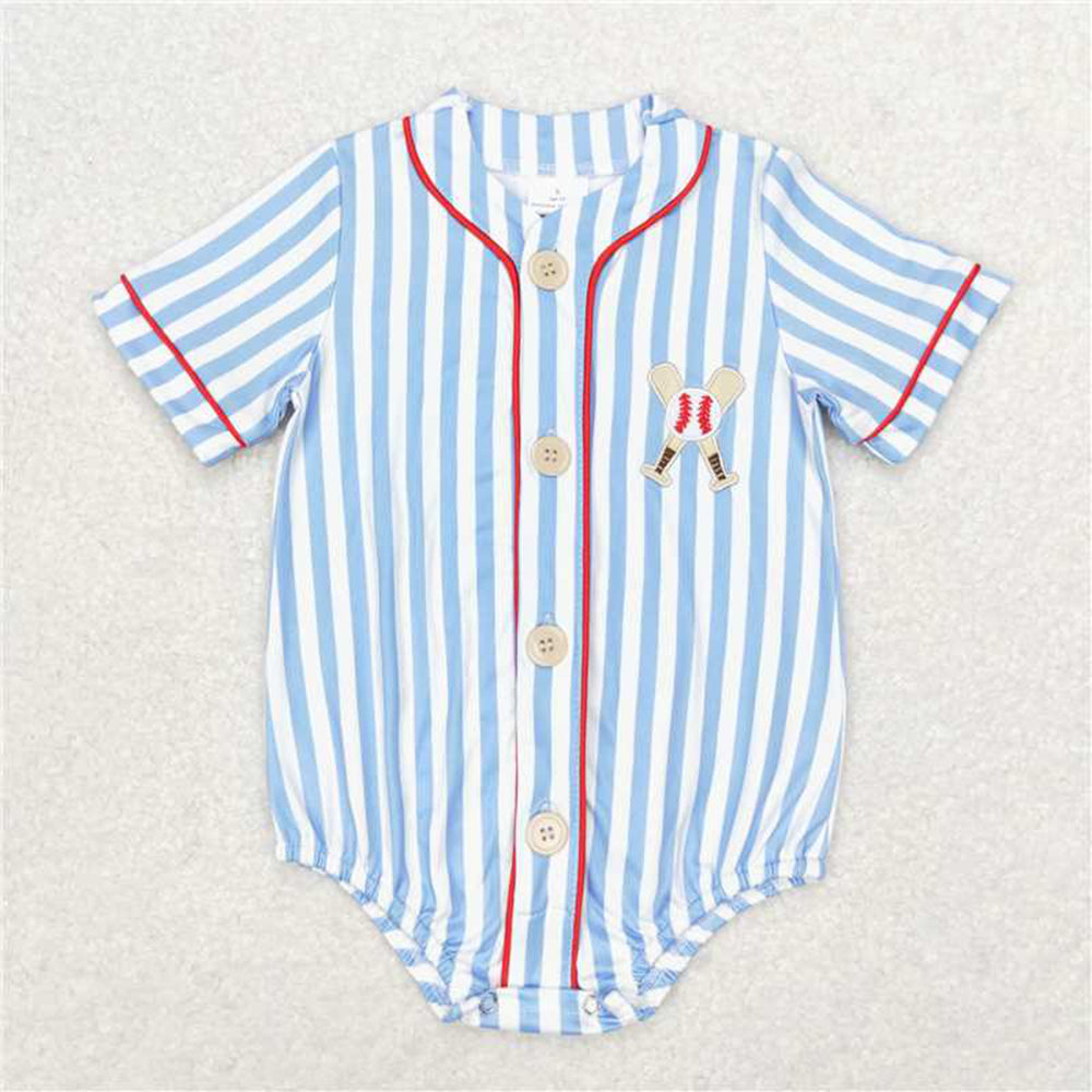 SR1459 RTS NO MOQ Short sleeves stripe baseball baby kids romper