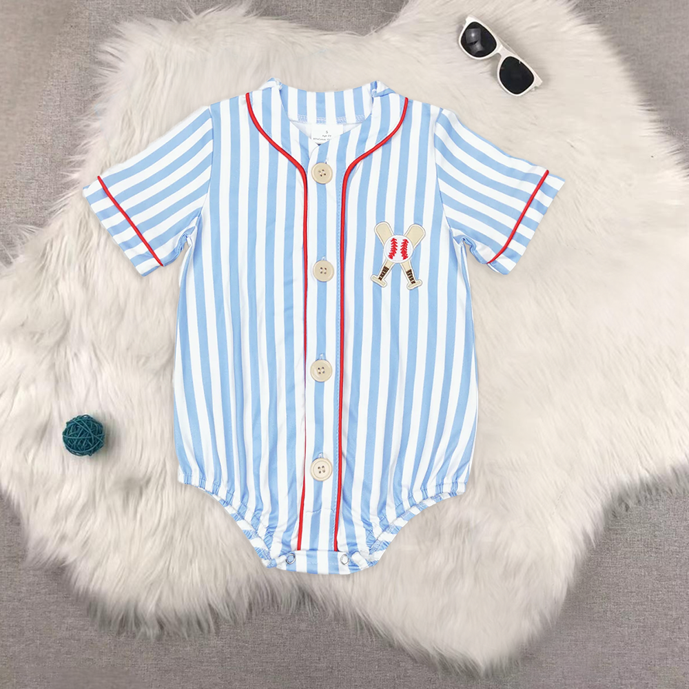 8.01   Sibling Short sleeves stripe baseball kids boys and girls clothing set rompers