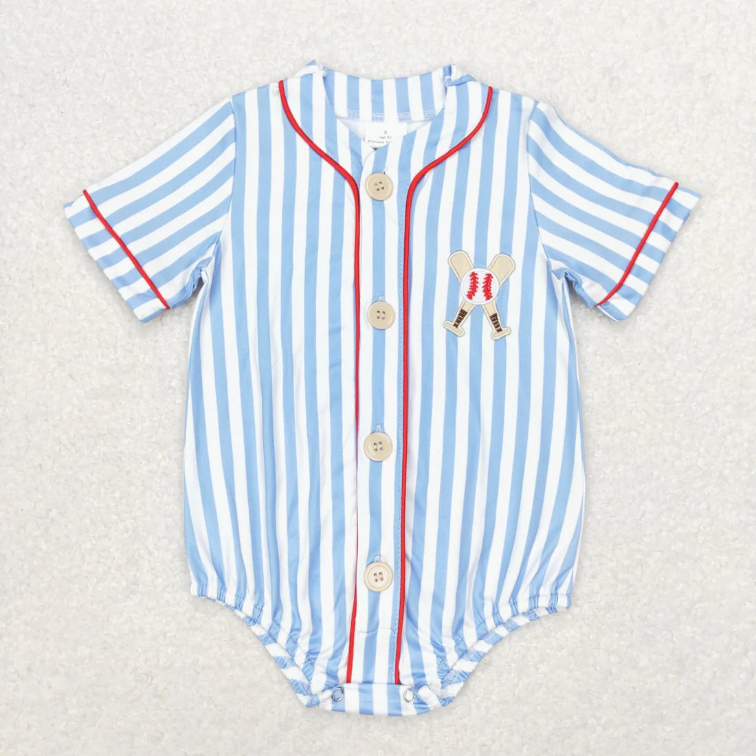 12.8 RTS Sibling Baby Infant Boys Baseball Embroidery Buttons Short Sleeve Rompers
