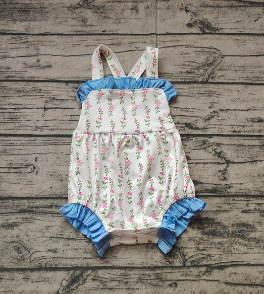 SR1478Straps light blue floral baby girls summer romper