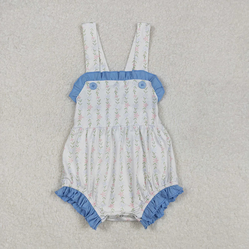 12.20 RTS Sibling Baby Girls Flowers Leaves Ruffle Rompers Dresses