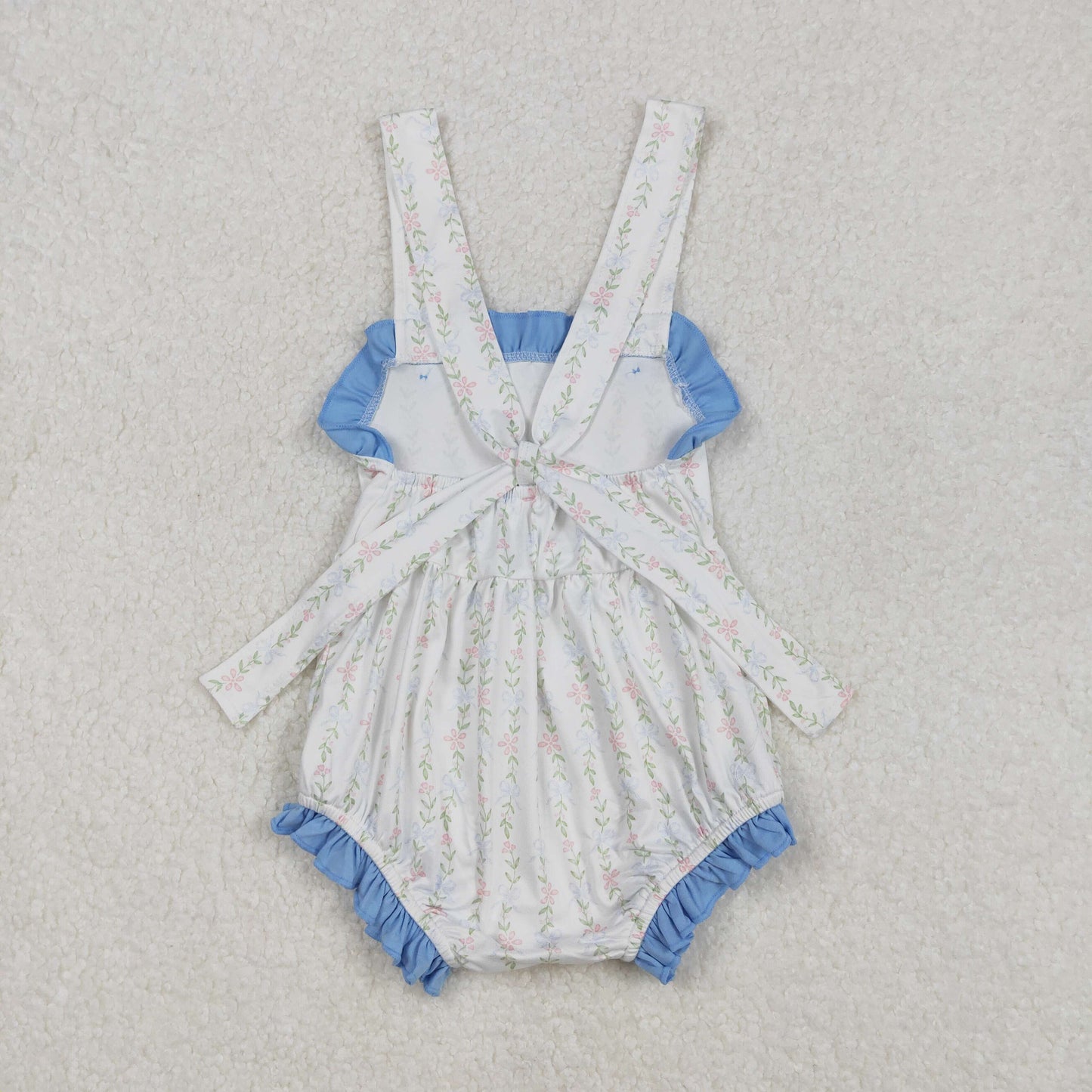 SR1478Light Blue Floral Summer Romper for Baby Girls with Straps Infant Clothing Soft Comfortable Breathable Baby Outfit