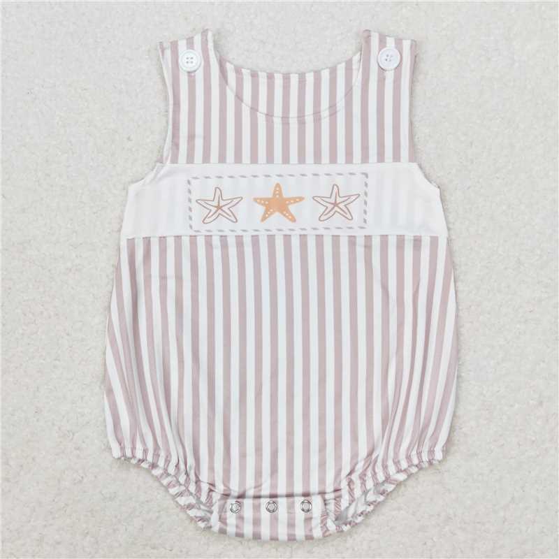7.14 RTS NO MOQ White starfish top stripe shorts boys and girls dress rompers summer outfits