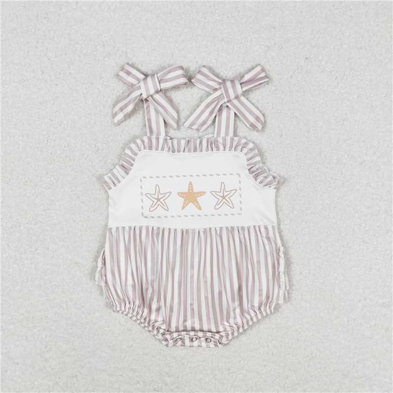 7.14 RTS NO MOQ White starfish top stripe shorts boys and girls dress rompers summer outfits