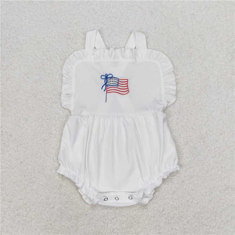 4.17 SR1548 RTS NO MOQ White strap flag baby girls 4th of july romper
