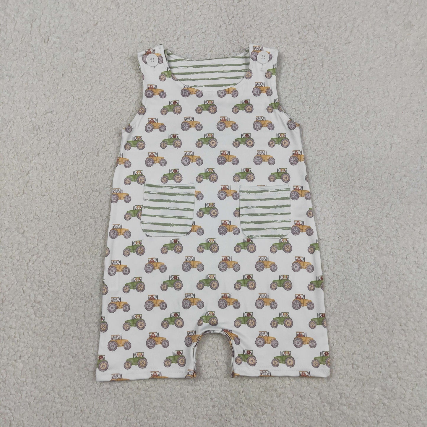 SR1586 RTS NO MOQ （In stockSleeveless tractor stripe pocket baby boy romper