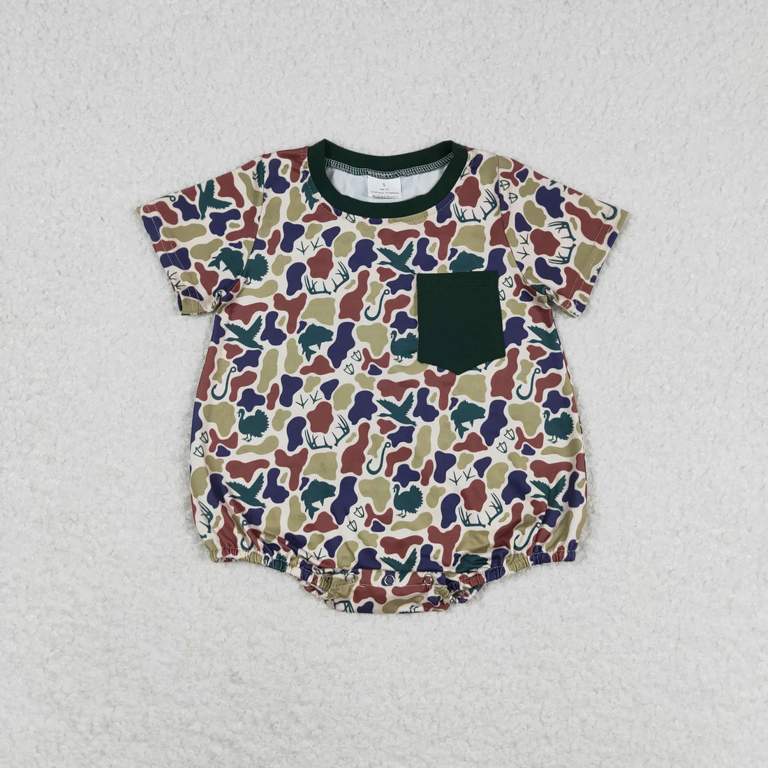 11.22 RST Sibling Baby Boys Short Sleeves Deer Dogs Ducks Turkey Camo Hunting Pocket Rompers