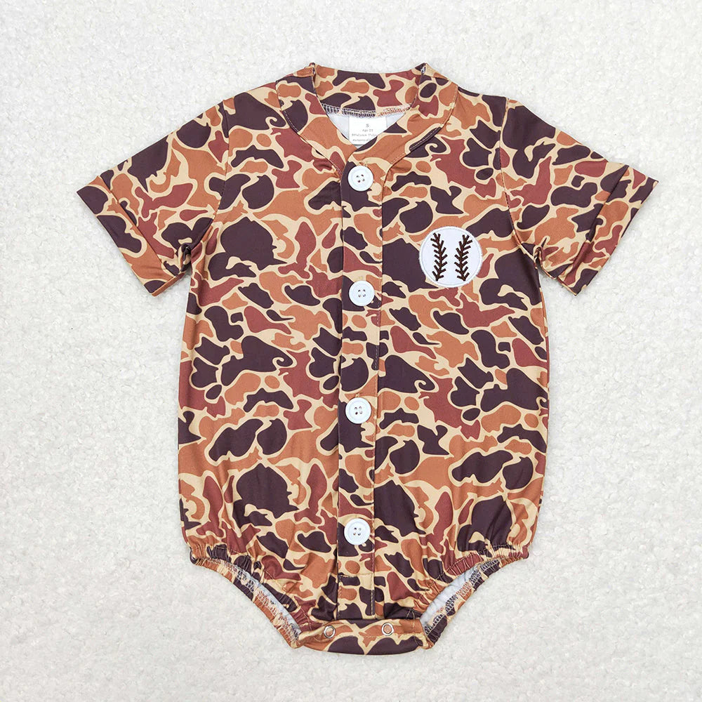 12.8 RTS Sibling Baby Infant Boys Baseball Embroidery Buttons Short Sleeve Rompers