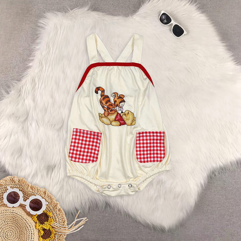 8.13  RTS Sibling Short sleeves bear top plaid shorts boys and girls clothes rompers
