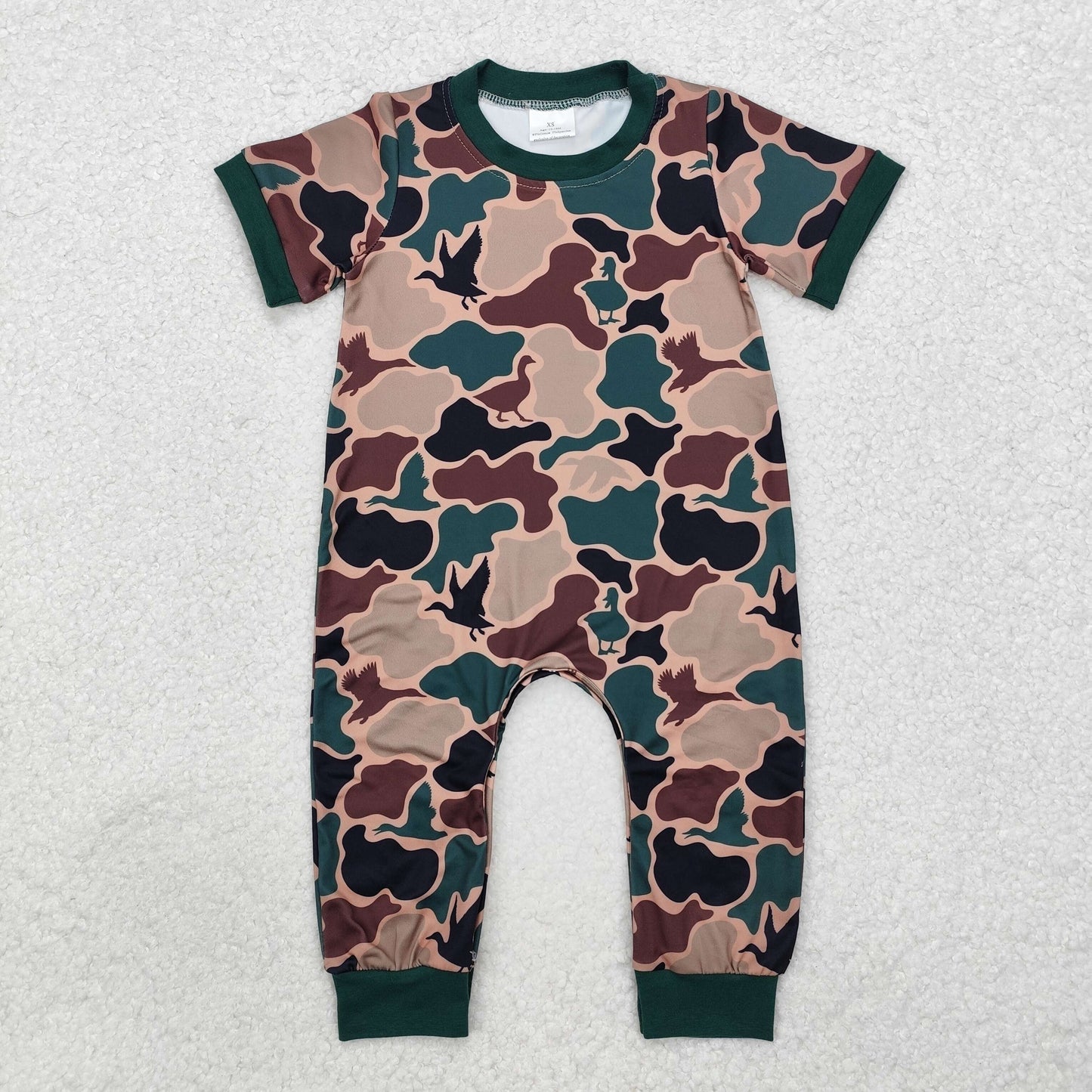 SR1816  Baby Infant Boys Duck Green Camo Short Sleeve Rompers