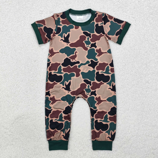 SR1816  Baby Infant Boys Duck Green Camo Short Sleeve Rompers