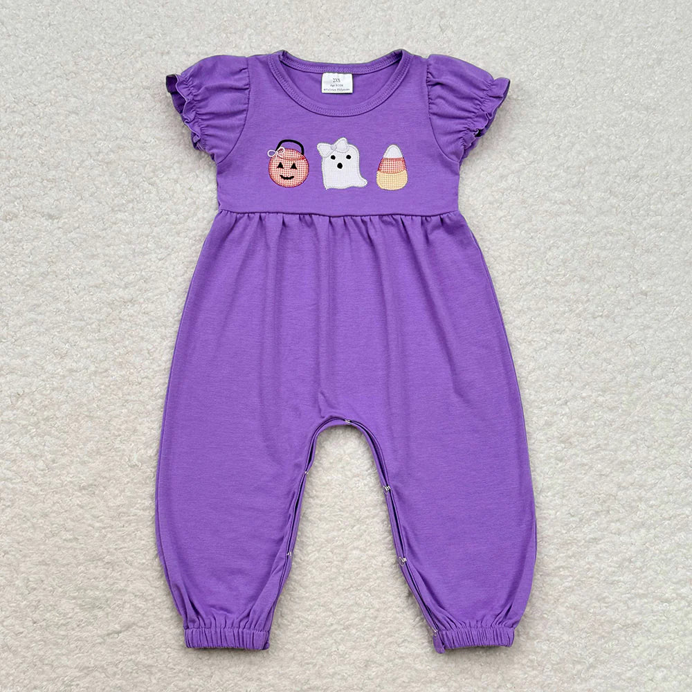 10.3 RTS Sibling Baby Girls Lavender Ghost Halloween Rompers Dresses