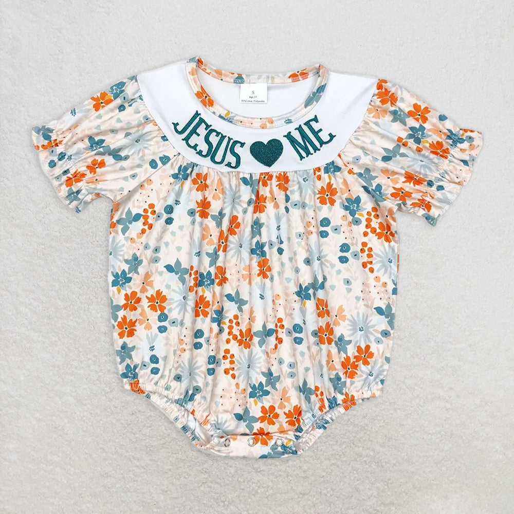 8.11  RTS NO MOQ Baby Girls Summer Outfits  Jesus love me floral tunic ruffle pants girls clothing dress rompers