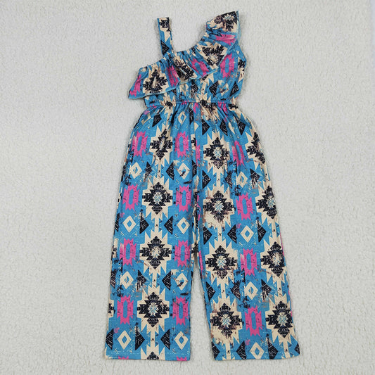 SR1977 RTS NO MOQ Baby Girls Summer Jumpsuits Baby Girls Western Turquoise Aztec Straps Jumpsuits