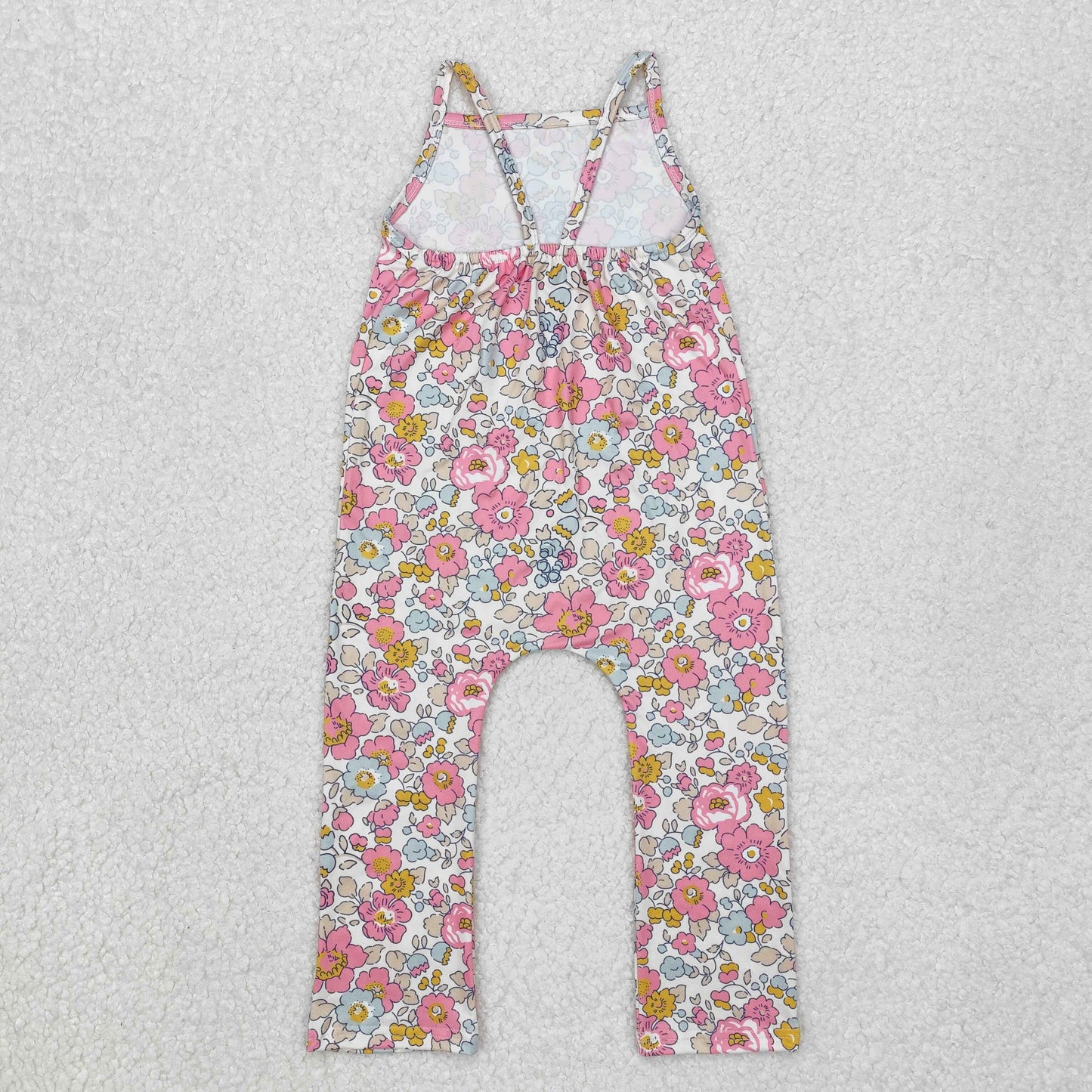 SR1982  Straps pink yellow floral baby girls jumpsuit