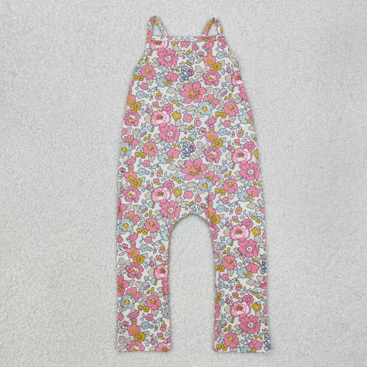 SR1982Straps pink yellow floral baby girls jumpsuit
