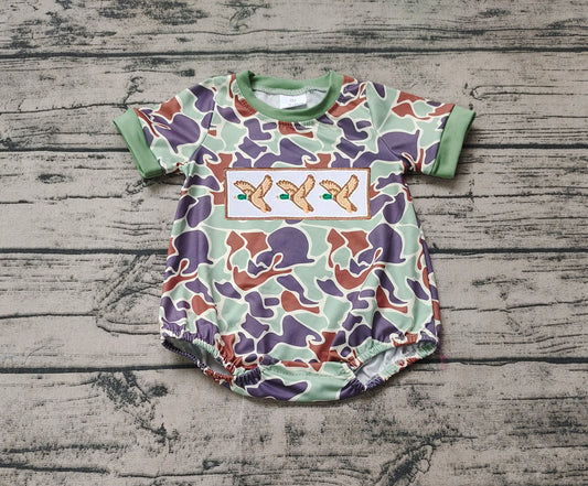 Baby Infant Boys Green Camo Ducks Short Sleeve Rompers preorder SR2011