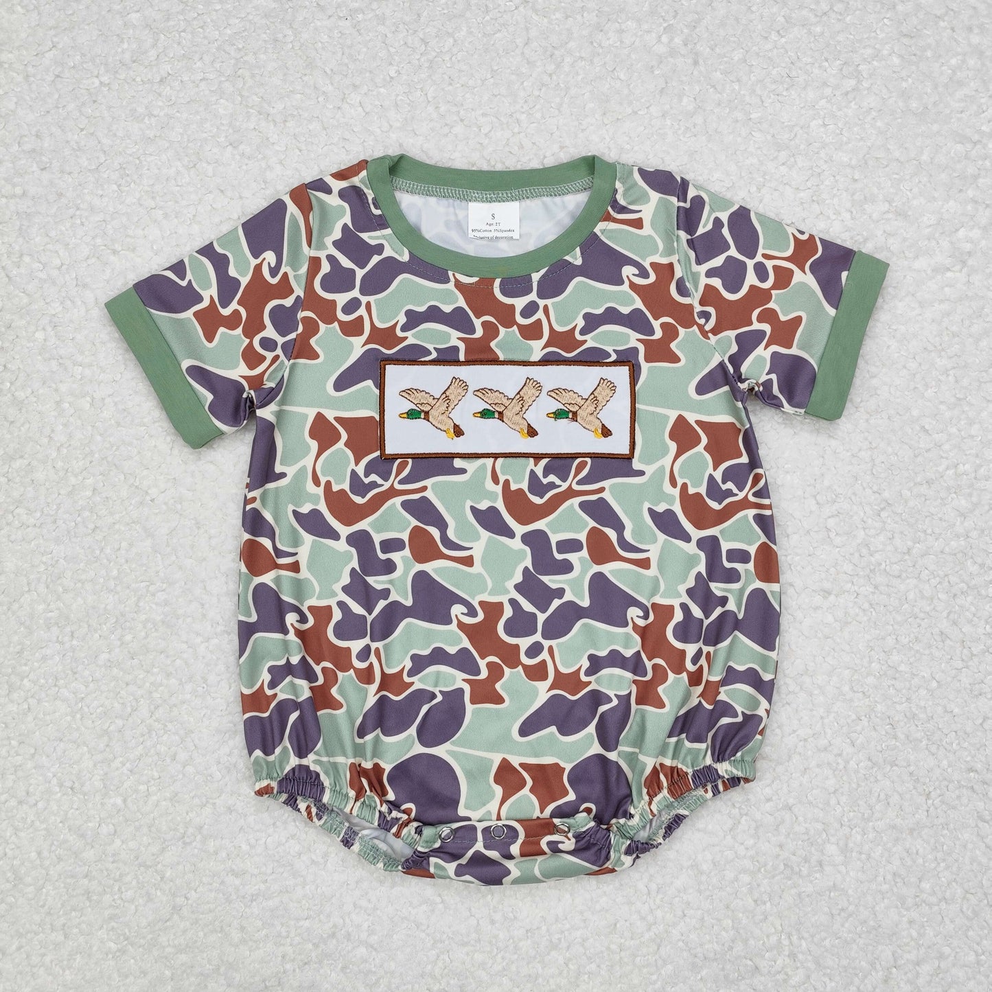 RTS Short sleeves camo duck baby boy romper