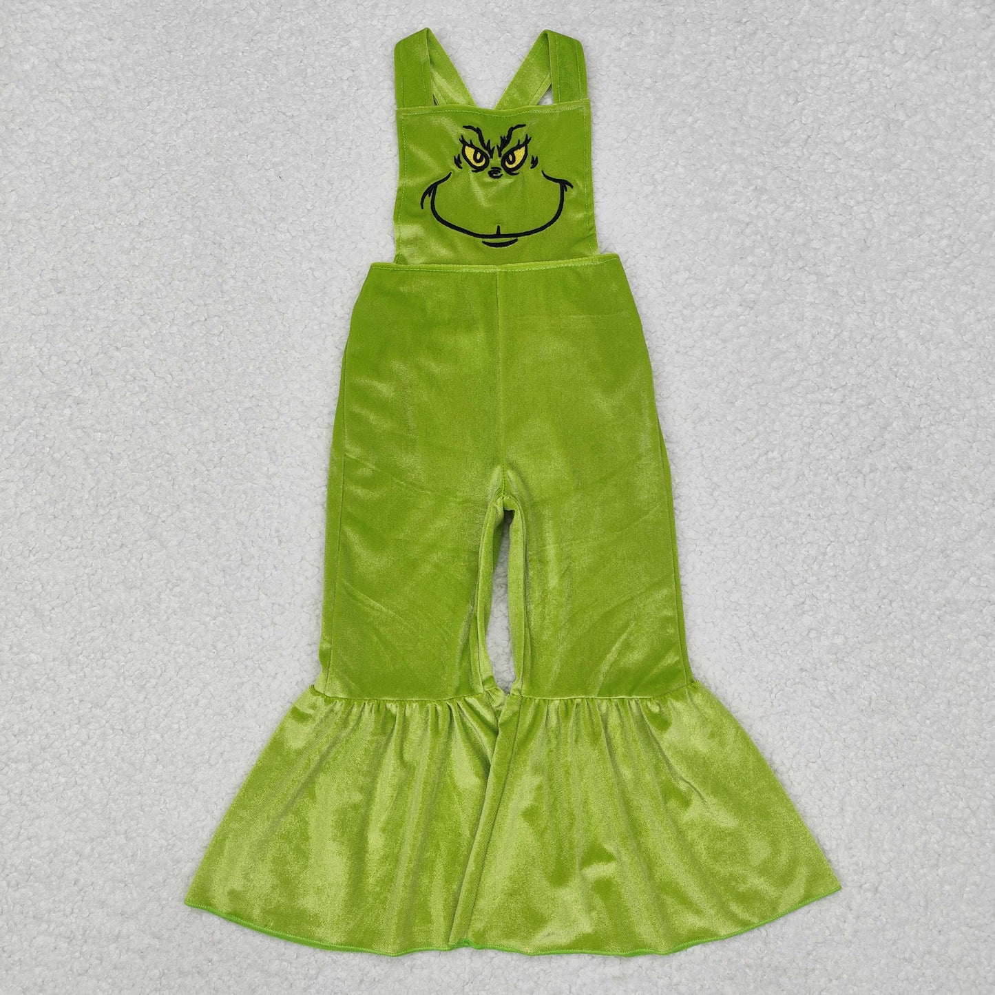 SR2013 Straps green face kids girls Christmas bell bottom overalls