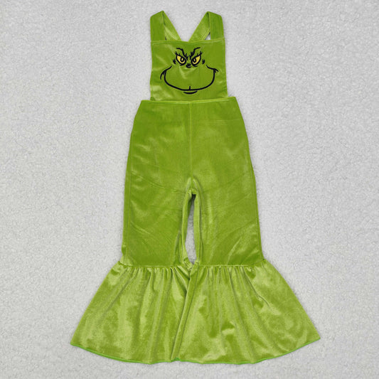 SR2013 Straps green face kids girls Christmas bell bottom overalls