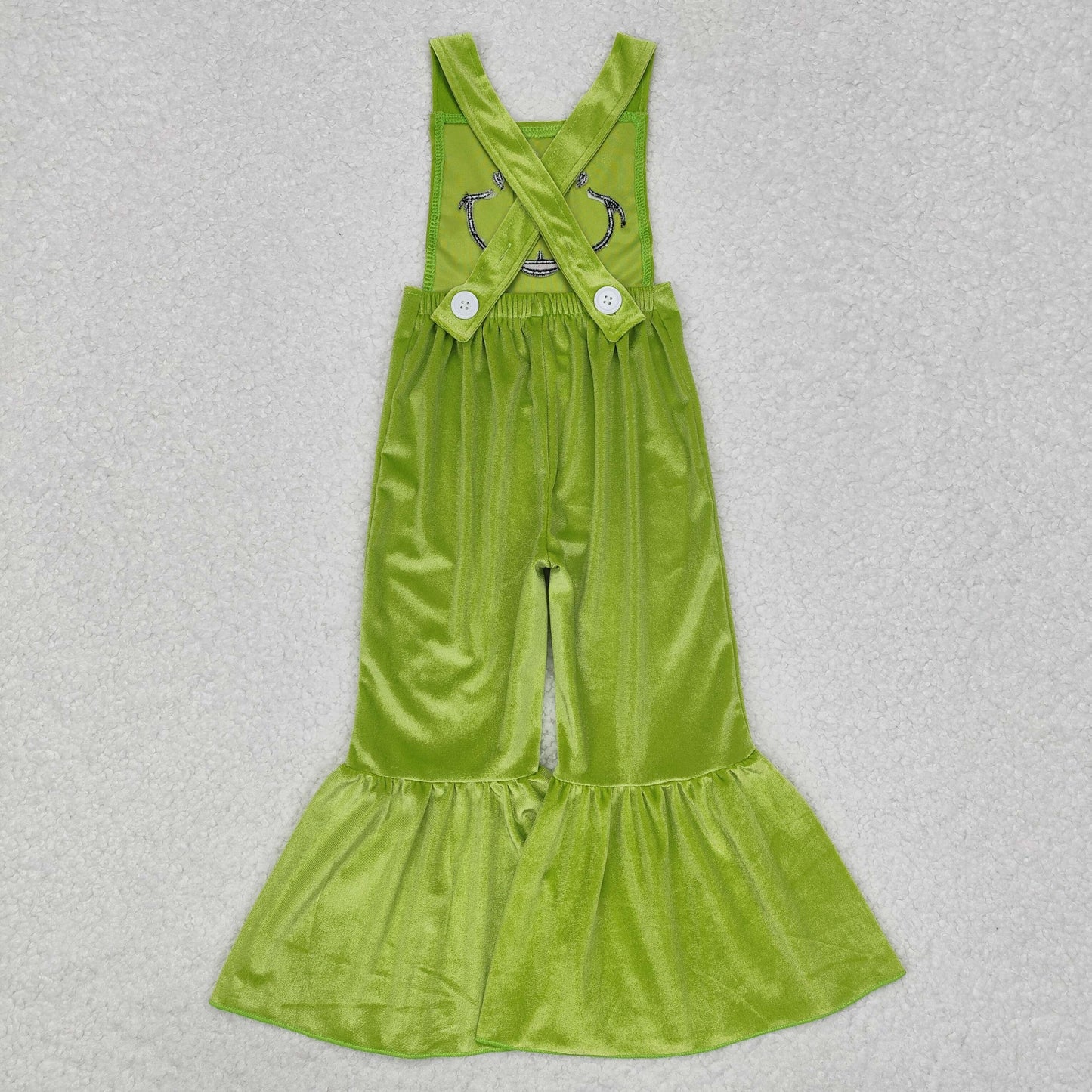 SR2013 Straps green face kids girls Christmas bell bottom overalls