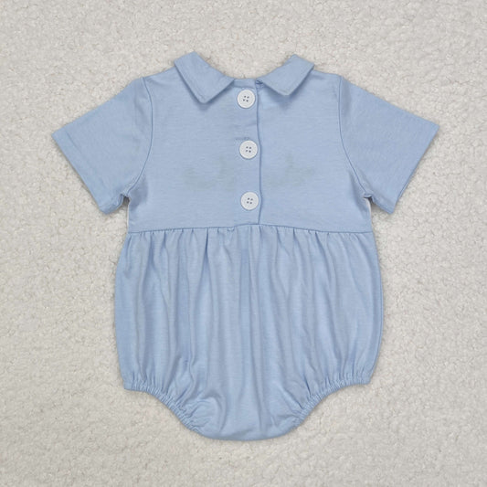 RTS Light blue short sleeves duck baby boy romper