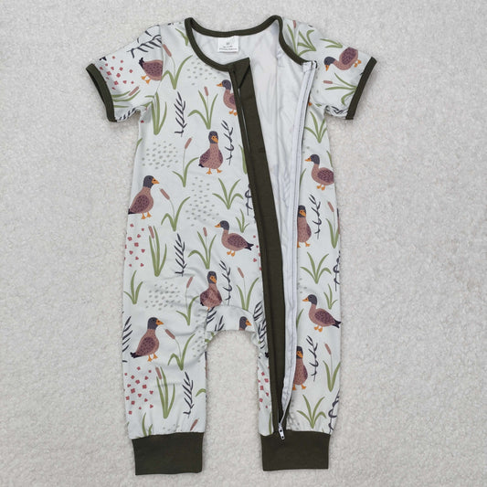SR2086Short sleeves duck grass baby boy zipper romper