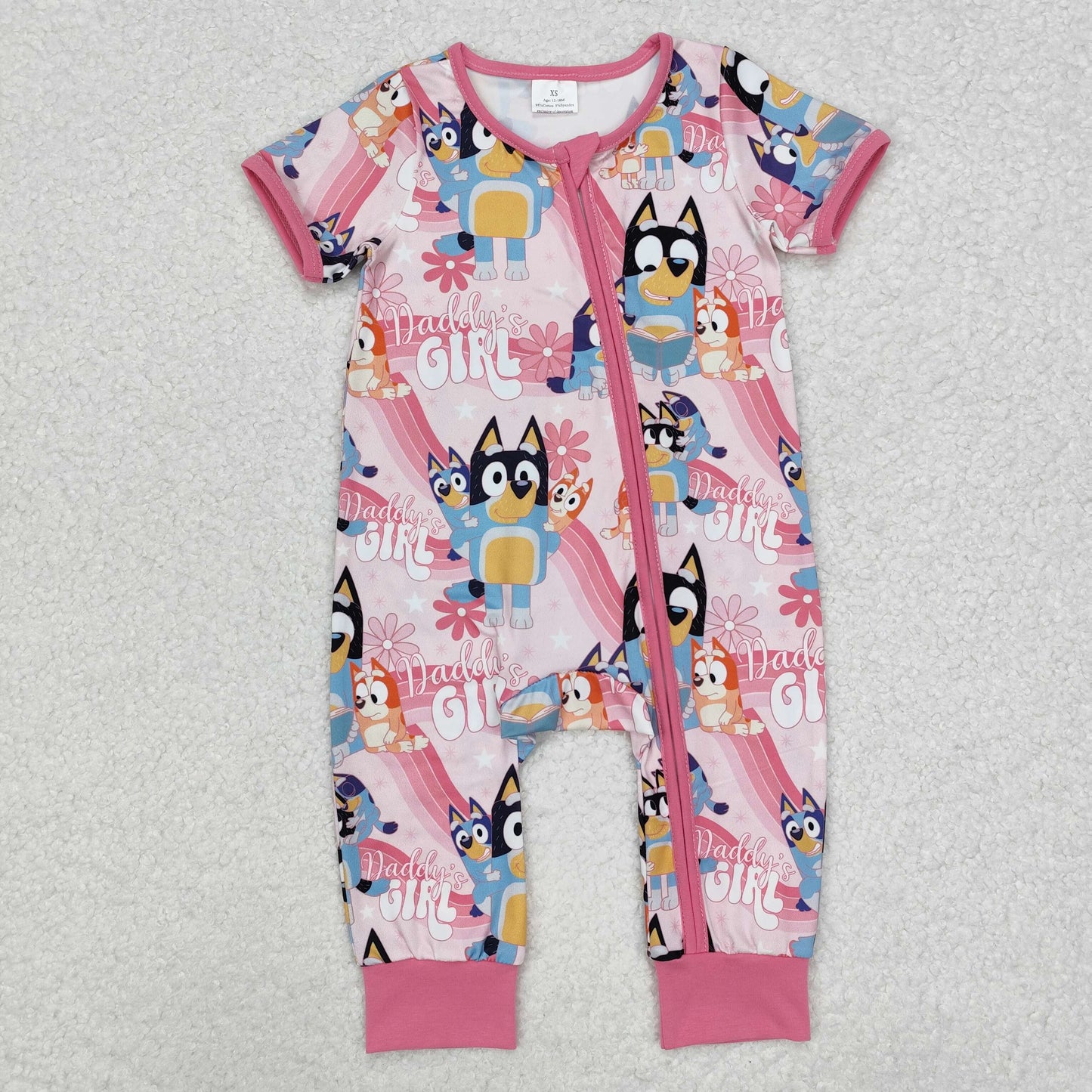 SR2105 Short sleeves daddy's girl floral dog print baby zipper romper