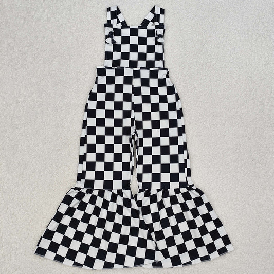 SR2111Kids Girls Black Straps Bell Bottoms Jumpsuit Strapless Romper for Children's Partywear And Special Occasions