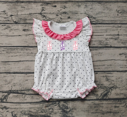 SR2119 Baby Infant Girls Dots Ballet Shoes Flutter Sleeve Rompers preorder