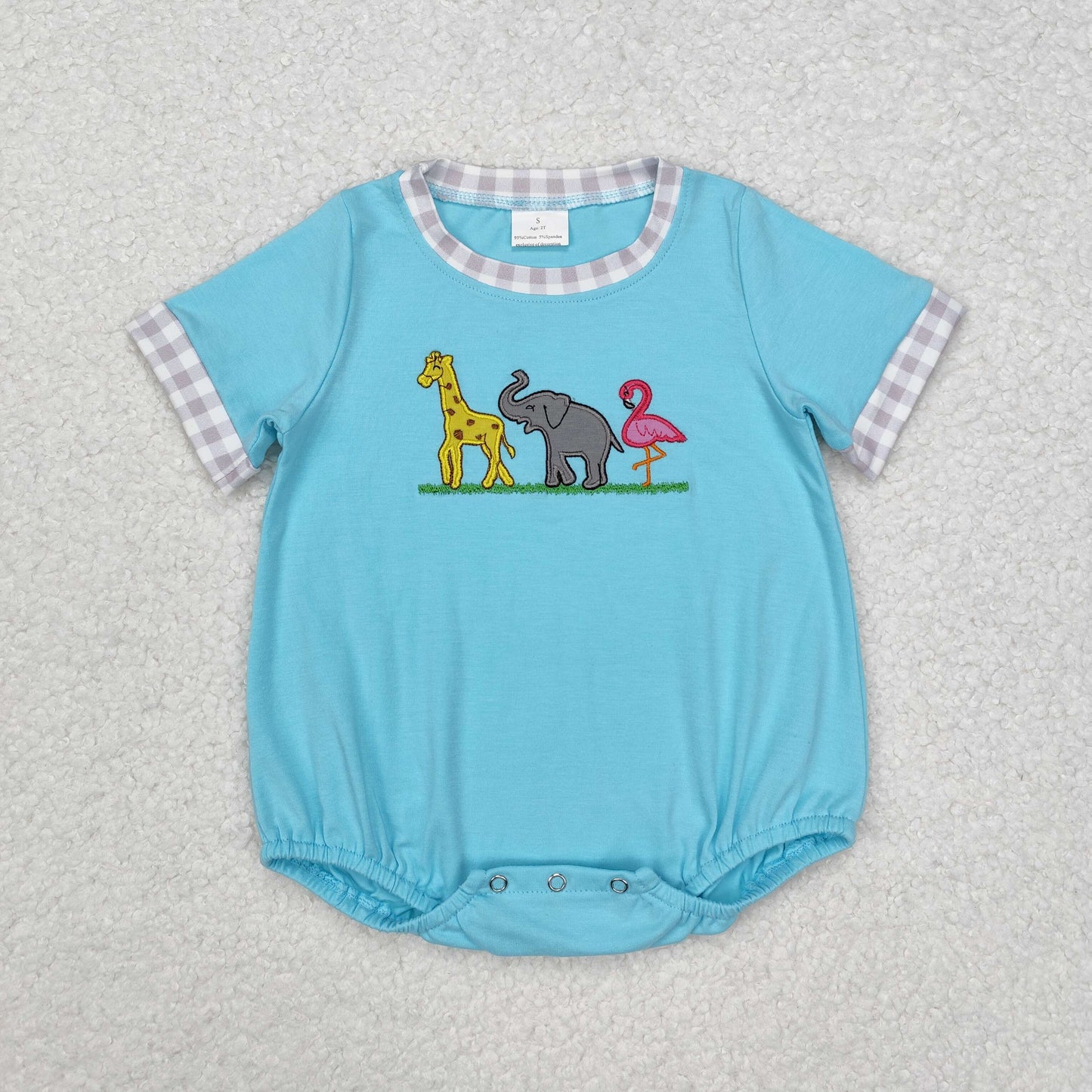 SR2123 Short sleeves giraffe elephant flamingo baby boy romper