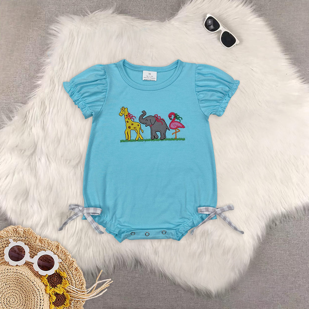 8.16  RTS Sibling Giraffe elephant flamingo top plaid shorts boys clothing rompers