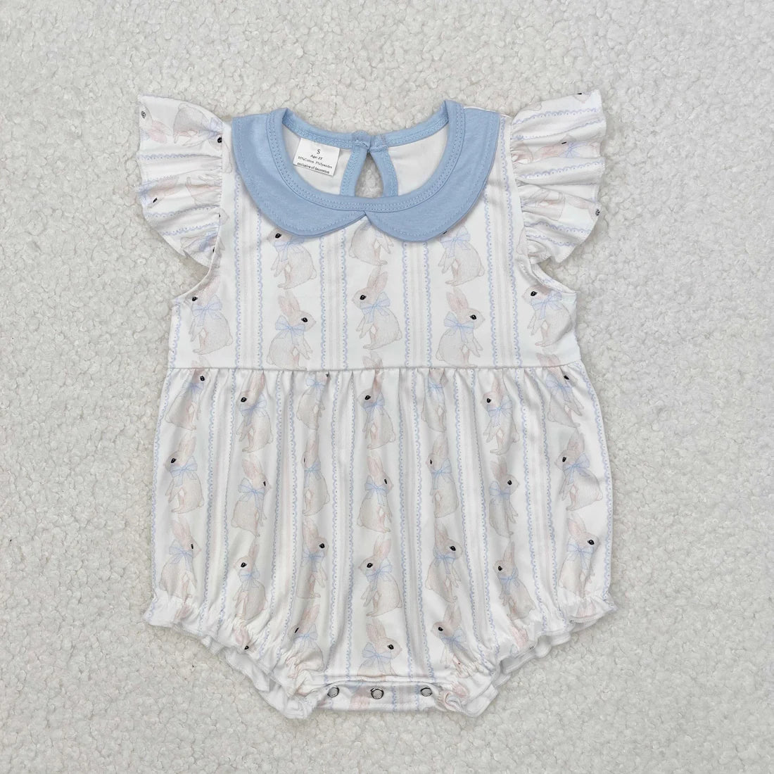 12.15 RTS Sibling Baby Girls Easter Blue Rabbits Rompers Clothes Sets