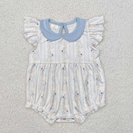 SR2132Flutter sleeves light blue bow baby girls Easter romper