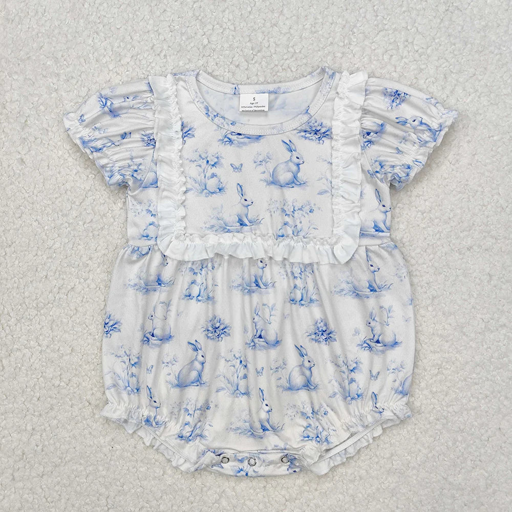 2.11 RTS Sibling Baby Infant Girls Summer Easter Short Sleeve Rompers