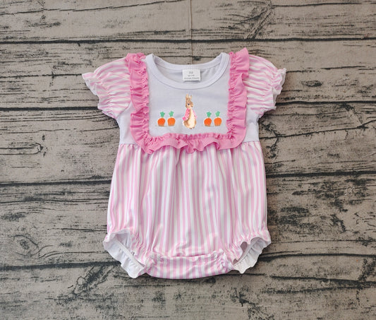 SR2144 pre-order baby girls clothes embroidery easter rabbit pink short sleeve Romper