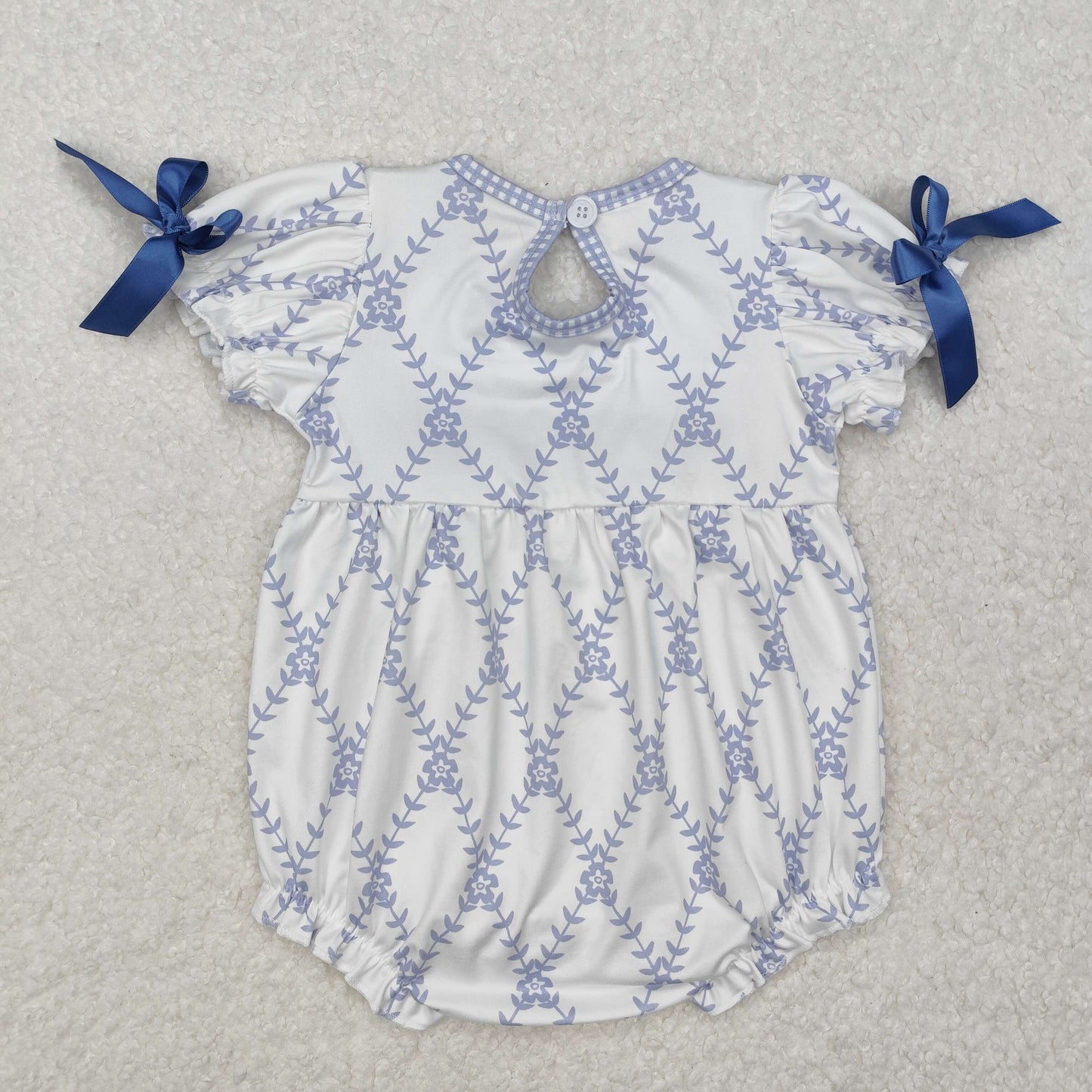 SR2146Baby Infant Girls Blue Flowers Bows Rompers
