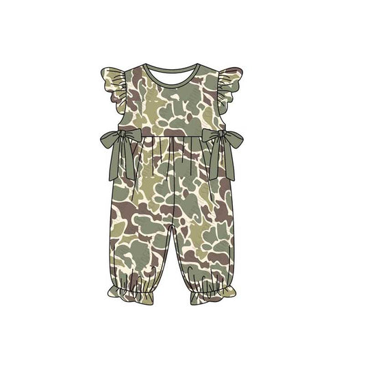 Baby Infant Girls Green Camouflage Bows Rompers preorder  SR2157