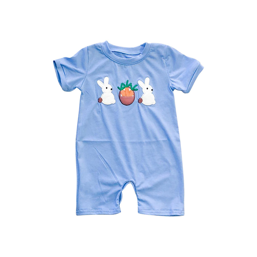 Baby Infant Boys Easter Blue Rabbits Short Sleeve Rompers preorder SR2158