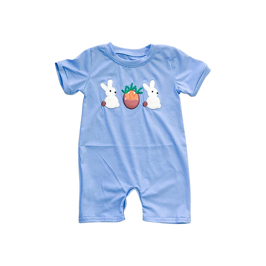 Baby Infant Boys Easter Blue Rabbits Short Sleeve Rompers preorder SR2158