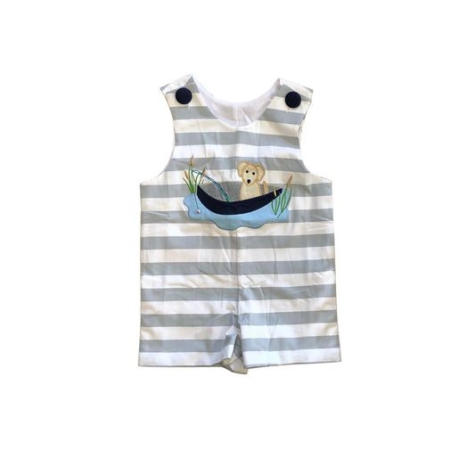 Baby Infant Boys Grey Stripes Dog Fishing Rompers preorder SR2161