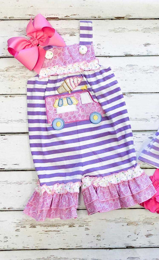 Baby Infant Girls Purple Stripes Popstick Straps Rompers preorder SR2162