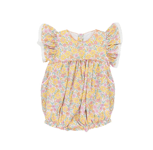 Baby Infant Girls Pink Yellow Flowers Flutter Sleeve Rompers preorder SR2163