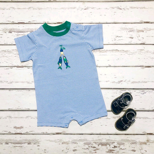 SR2164 Baby Infant Boys Green Stripes Fishing Rompers preorder
