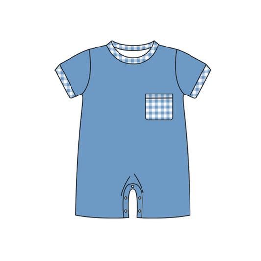 SR2165 Baby Infant Boys Blue Pocket Short Sleeve Rompers preorder