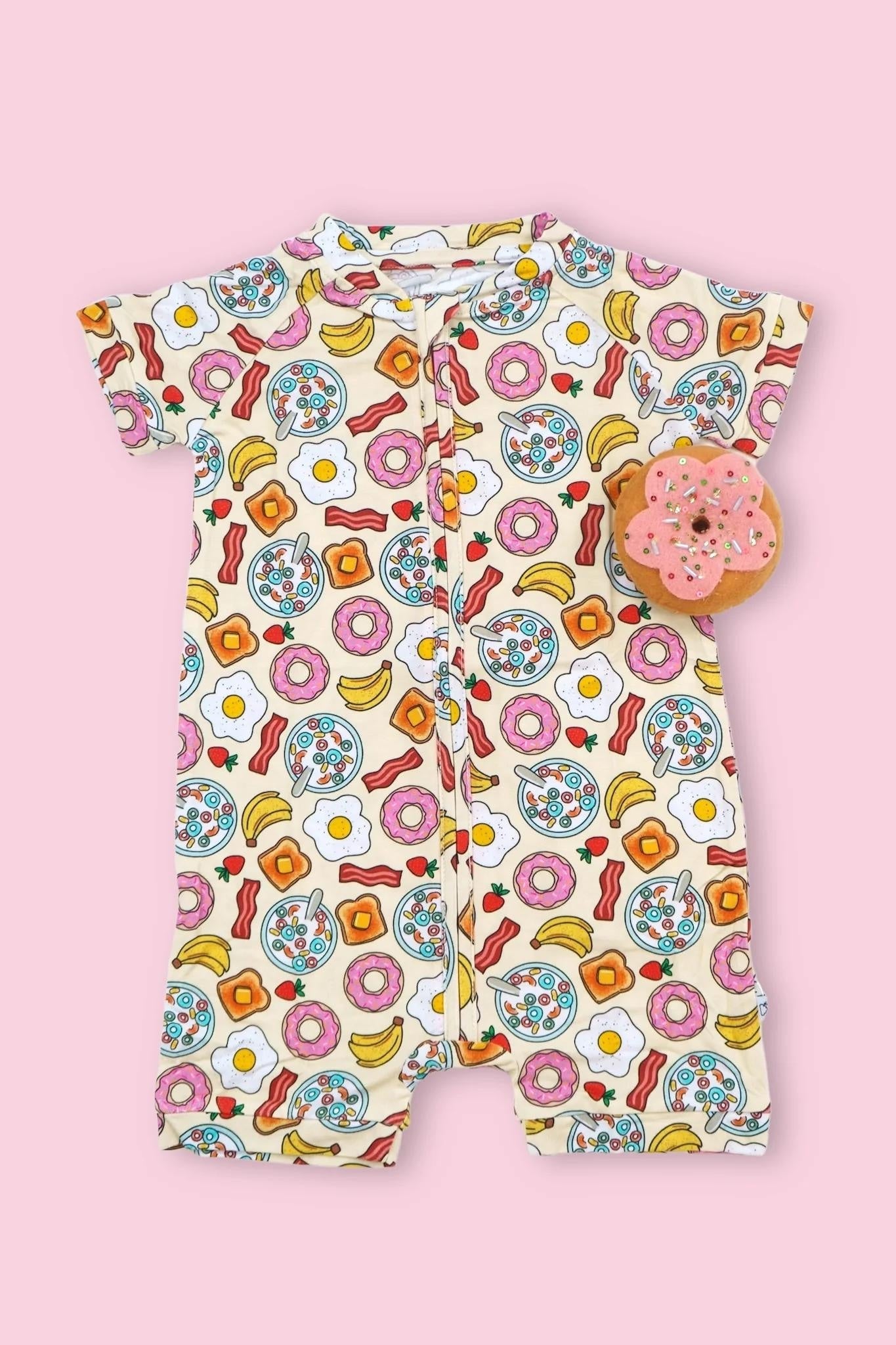 SR2171 Baby Infant Girls Egg Banana Donuts Short Sleeve Zip Rompers preorder