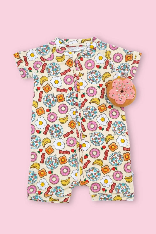 SR2171 Baby Infant Girls Egg Banana Donuts Short Sleeve Zip Rompers preorder
