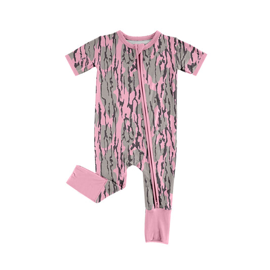SR2172 Baby Infant Girls Pink Bottomland Camouflage Zip Rompers preorder