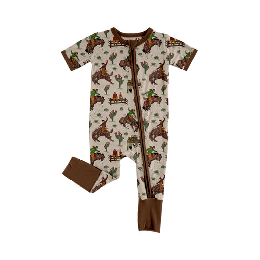 SR2173 Baby Infant Boys Western Rodeo Cactus Zip Rompers preorder